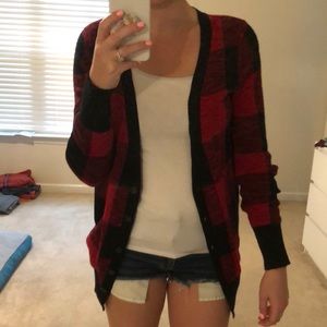 Black and red cardigan